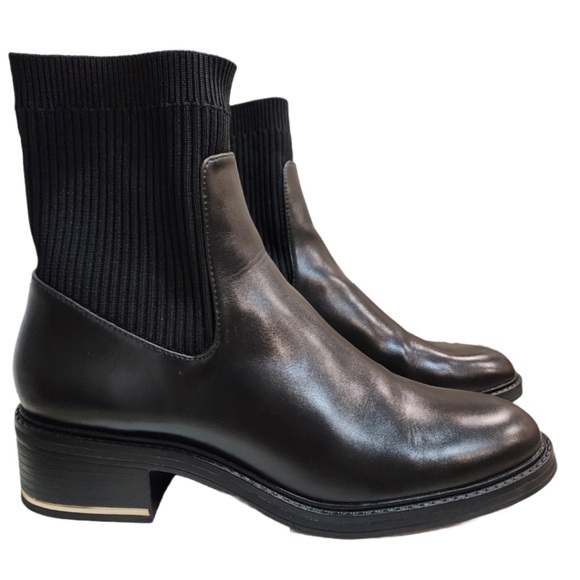 Zara • black leather faux sock pull on boots $139 - Picture 1 of 7